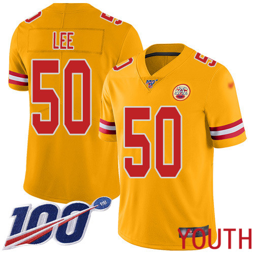 Youth Kansas City Chiefs #50 Lee Darron Limited Gold Inverted Legend 100th Season Nike NFL Jersey